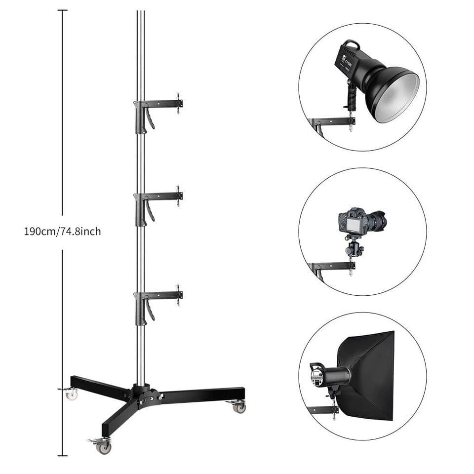 225cm Wheeled Column Stand With 1 Sliding Arm