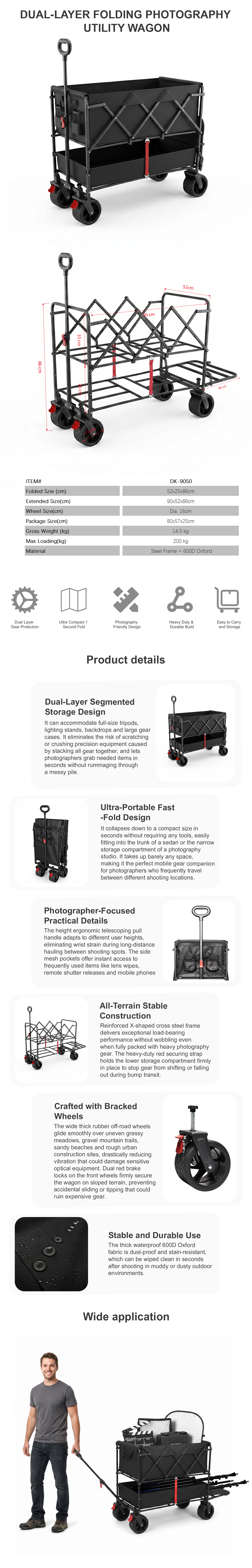Dual-Layer Folding Photography Utility Wagon detail 1