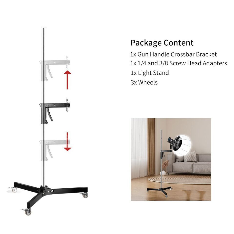 225cm Wheeled Column Stand With 1 Sliding Arm - 3