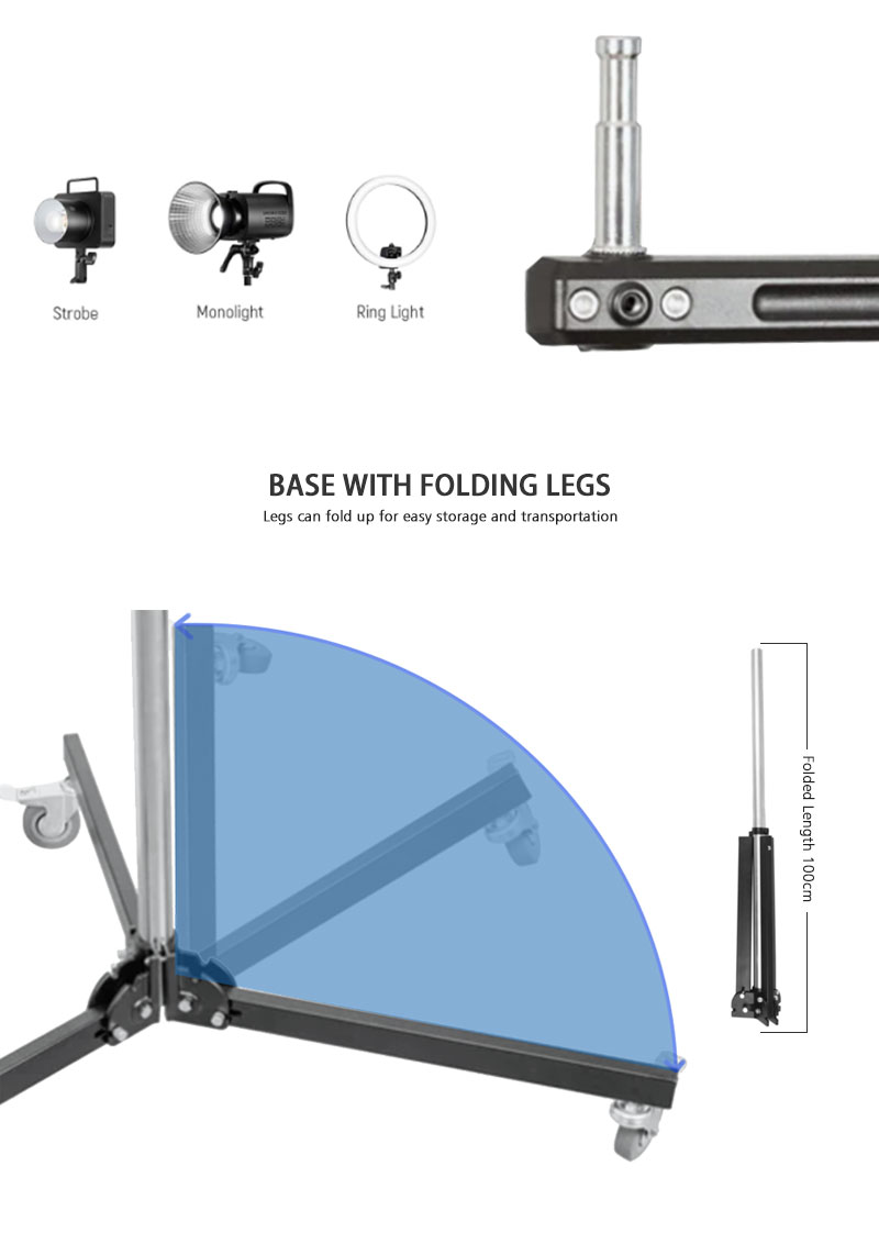 225cm Wheeled Column Stand With 1 Sliding Arm detail 3