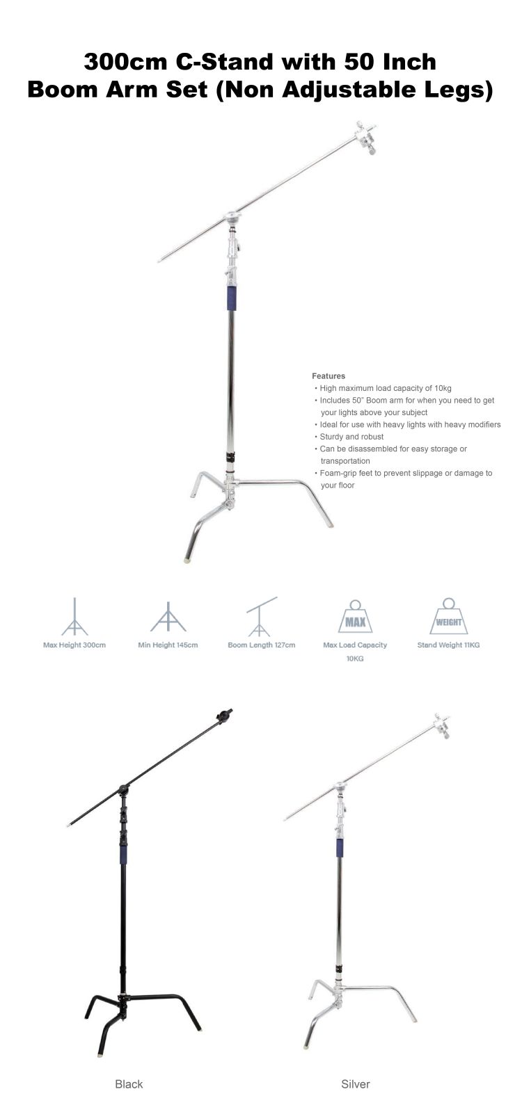 300cm C-Stand with 50 Inch Boom Arm Set (Non Adjustable Legs) detail 1
