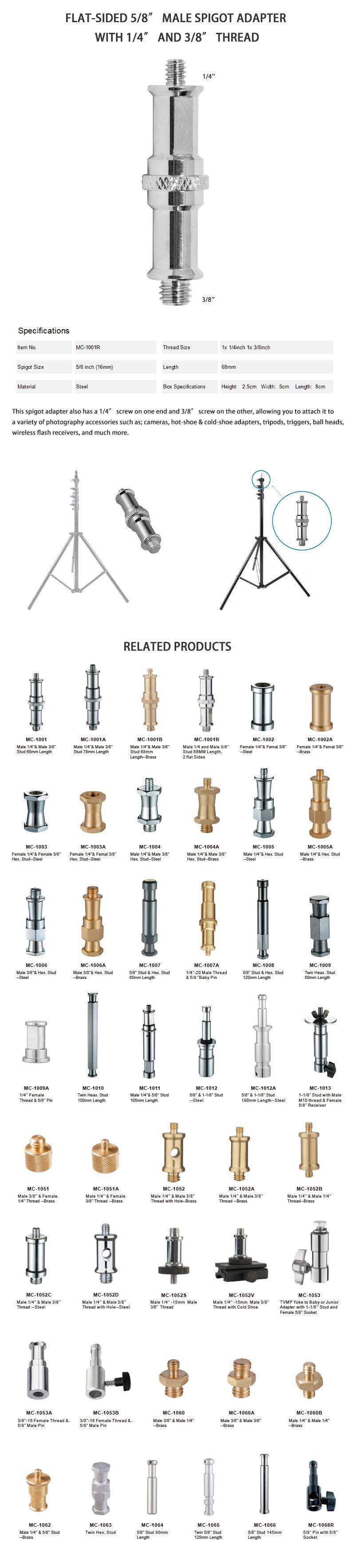 Flat-Sided 5/8” Male Spigot Adapter With 1/4” And 3/8” Thread detail 1