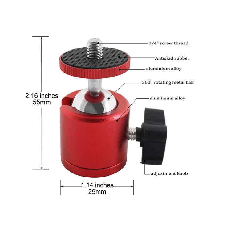 360 Degree Rotating Swivel Mini Ball Head 1/4" Screw Mount Holder For DSLR Camera Tripod - 4