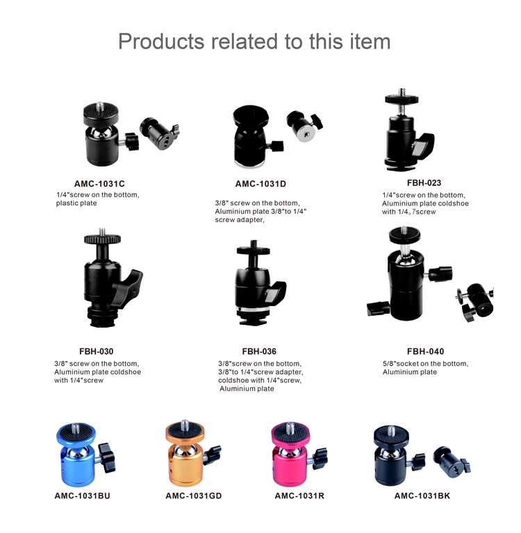 360 Degree Rotating Swivel Mini Ball Head 1/4" Screw Mount Holder For DSLR Camera Tripod - 8